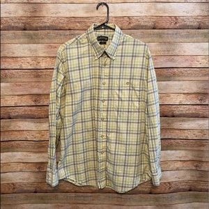 Orvis Trim Fit Country Twill Yellow Plaid Shirt L
